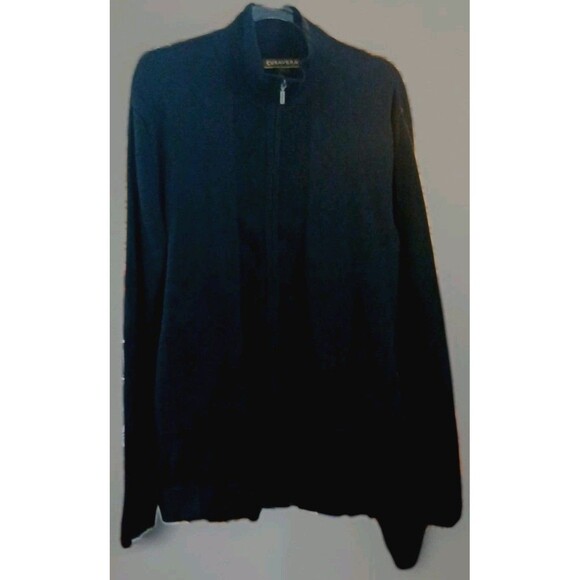 Cubavera Black Full Zip Knit Sweater L Cotton Minimalist Old Money EUC - Picture 1 of 7
